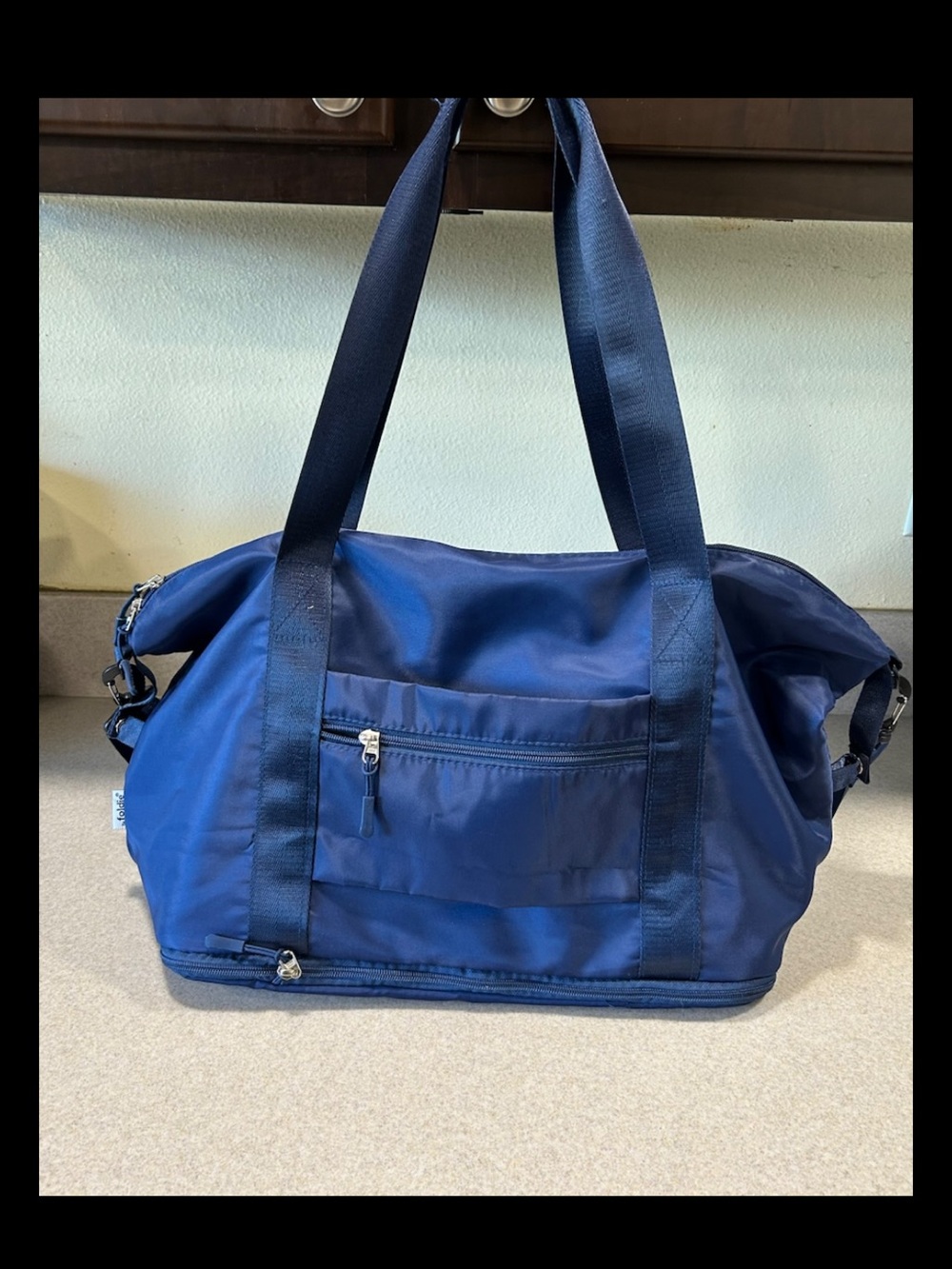 The Foldie Travel Bag Zip Closure Foldable Navy Expandable Carry-On Tote - Picture 2 of 7